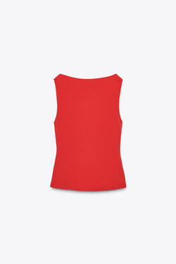 ZARA ТОП С ЦВЕТКОМ БЕЗ РУКАВОВ, КРАСНЫЙ