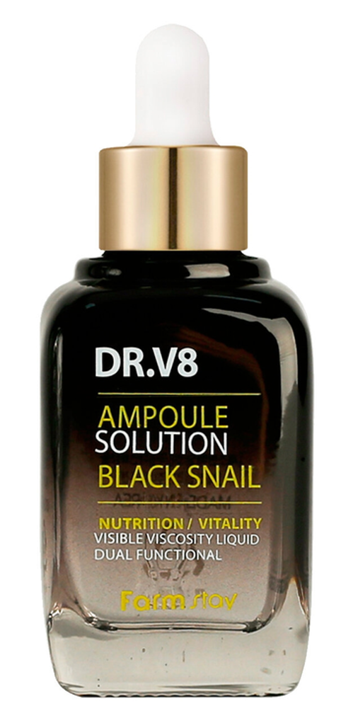 Farmstay DR.V8 Ampoule Solution Black Snail Ампульная сыворотка для лица с муцином черной улитки, 30 мл