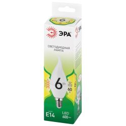 Лампа светодиодная ЭРА GREEN LINE LED BXS-6W-830-E14 GL 6Вт свеча на ветру теплый свет E14 | Лампы cветодиодные Свеча (B/C)