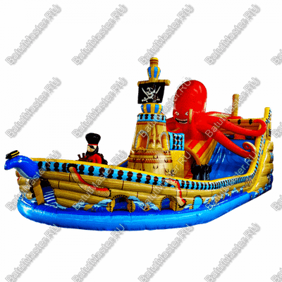 Коммерческий надувной батут "Корабль с осьминогом" 19*9*7 м