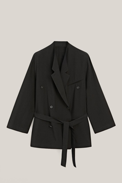 Massimo Dutti Объемный драпированный блейзер с поясом - Limited Edition, черный