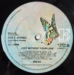 Винтажная виниловая пластинка LP Bread Lost Without Your Love (UK 1977)