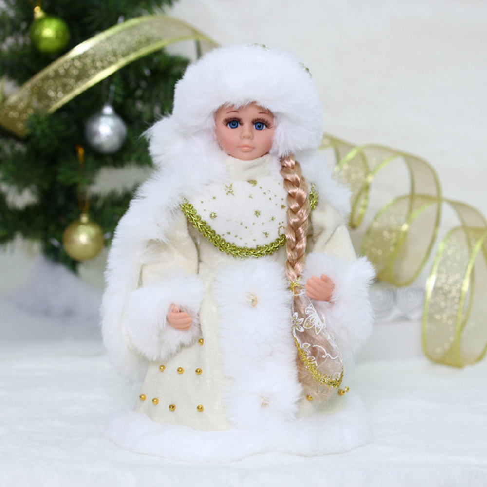 Снегурочка музыкальная «Снежный день» в белой шубке 30 см