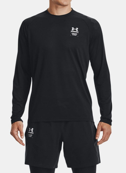 Мужская теннисная футболка теннисная Under Armour Men's UA ArmourPrint Long Sleeve - черный