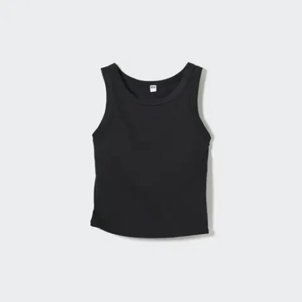 UNIQLO УКОРОЧЕННЫЙ ТОП В РУБЧИК, ЧЕРНЫЙ