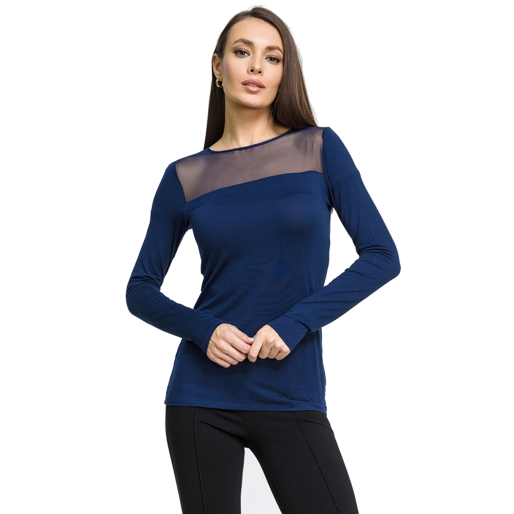 Женский лонгслив с сетчатой вставкой темно-синий OROBLU Perfect Line VOBT01595