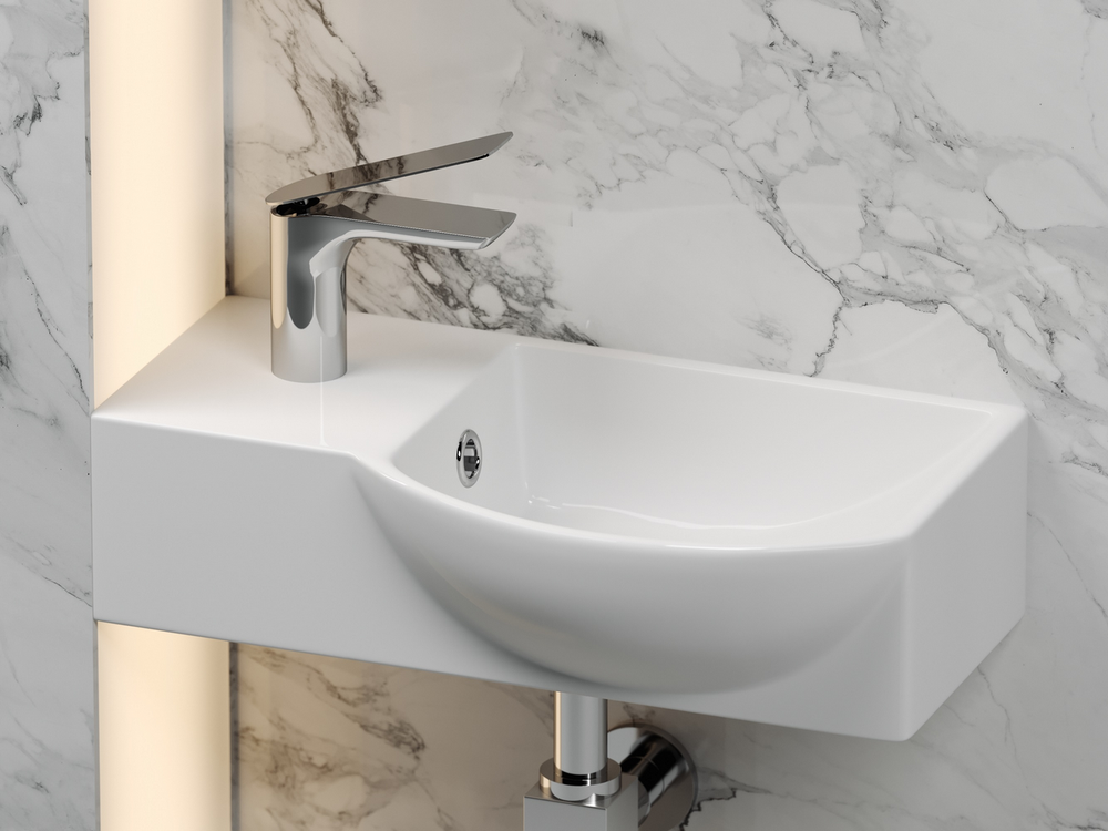 Умывальник подвесной прямоугольный с крепежом (чаша справа, отверстие под смеситель слева) Element 400x220x120мм