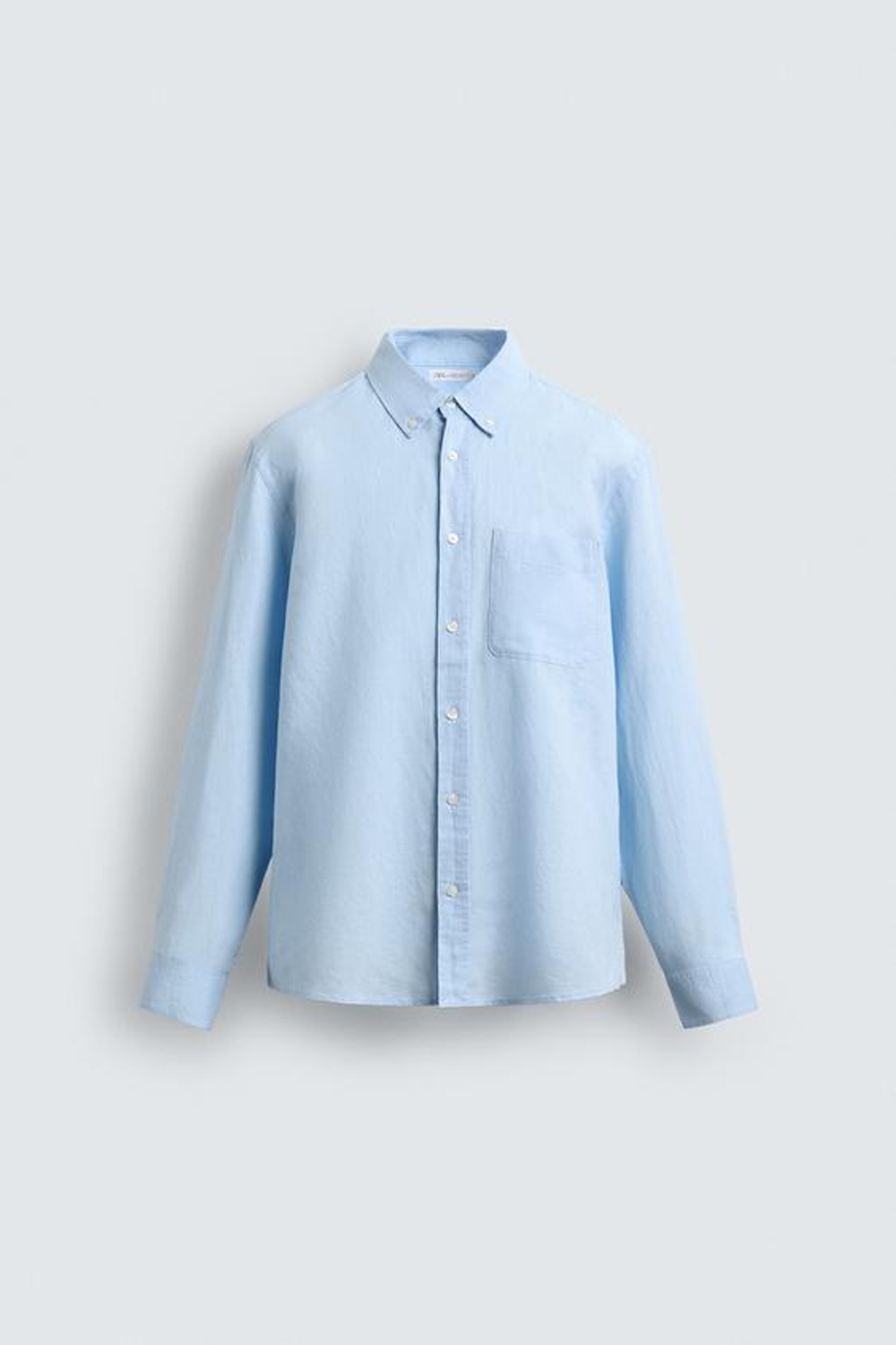 ZARА РУБАШКА REGULAR FIT ИЗ ЛЬНА И ХЛОПКА, НЕБЕСНО-ГОЛУБОЙ