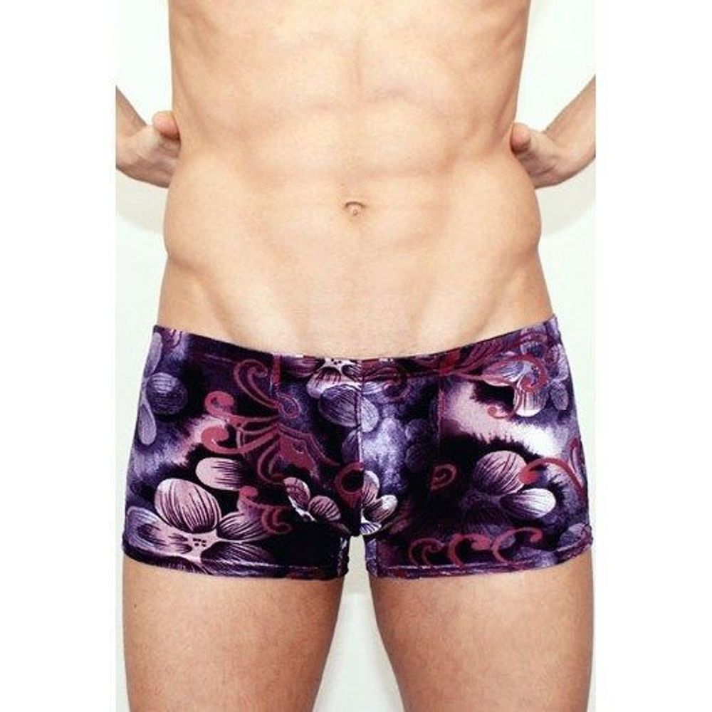 Мужские трусы боксеры черные в фиолетовый узор под велюр Romeo Rossi Black Flower Boxer