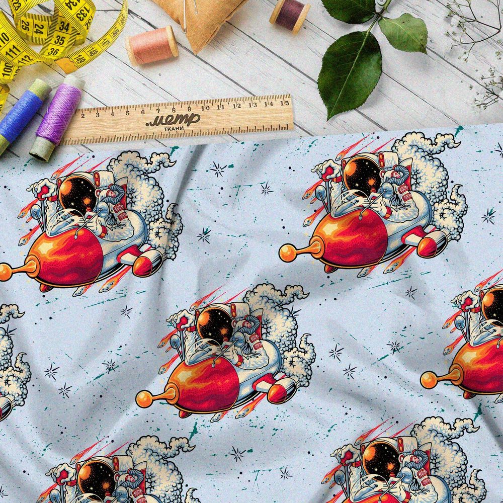 Ткань атлас красочный космический корабль и пилот