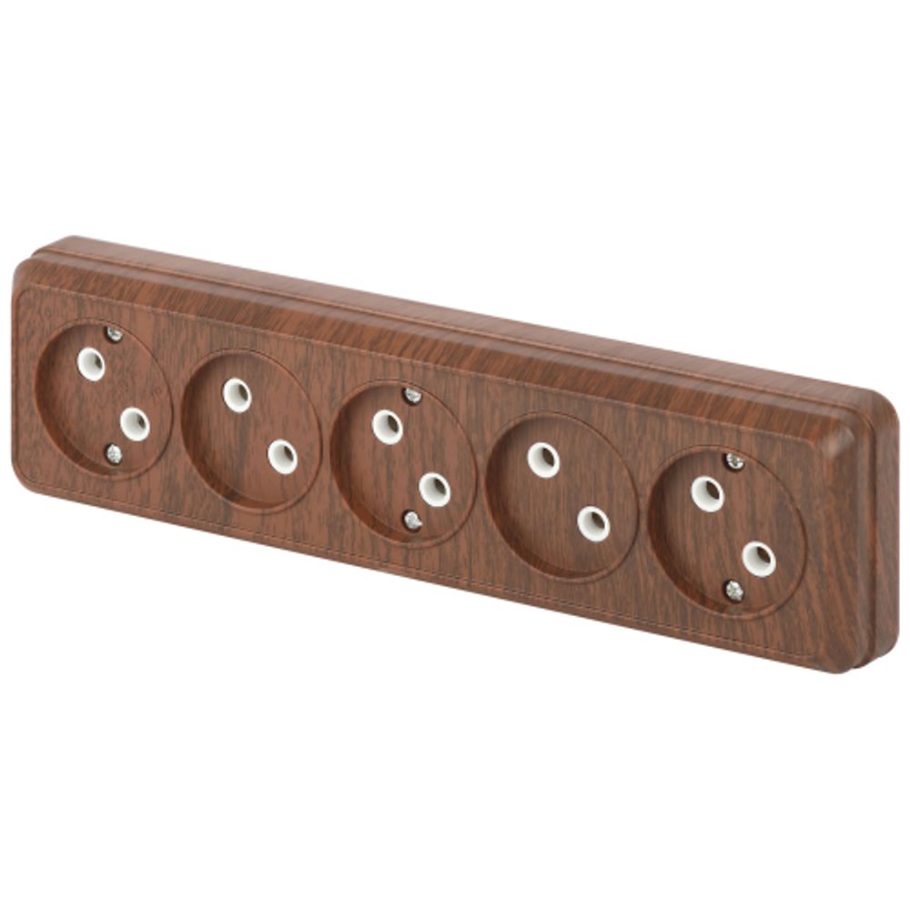 Розетка Intro Quadro 2-209-10 без заземления пятиместная 5х2P 16А-250В IP20 ОУ венге