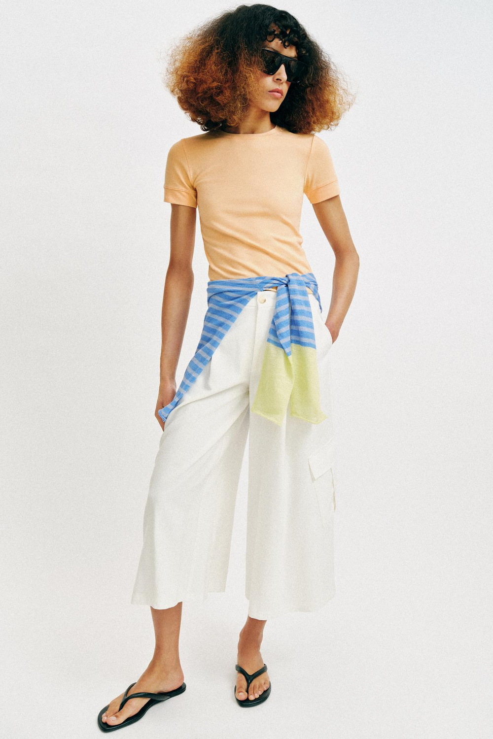 ZARA МИНИМАЛИСТИЧНАЯ ФУТБОЛКА С КОРОТКИМИ РУКАВАМИ, ПЕРСИКОВЫЙ