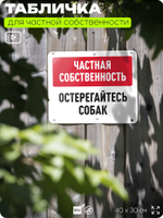 Табличка для частной территории "Частная собственность, остерегайтесь собак", на дом, для участка, организаций, предупреждающая, 40х30 см, Silver Plane x Айдентика Технолоджи