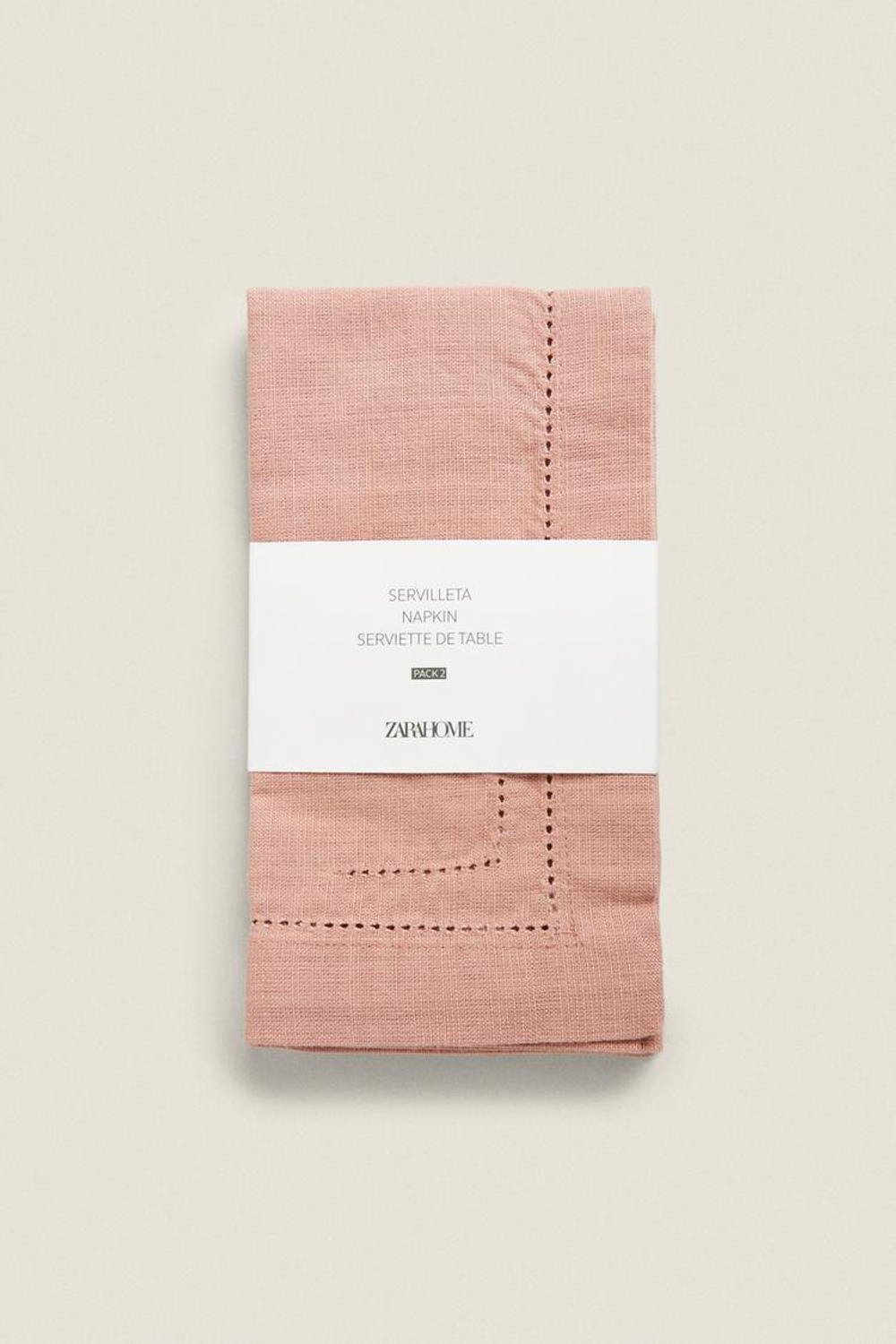 ZARA HOME АЖУРНАЯ ХЛОПКОВАЯ САЛФЕТКА (2 В УПАКОВКИ), РОЗОВЫЙ