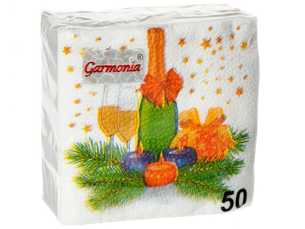 Салфетки 24*24см 50 листов 1-слойные "Шампанское"