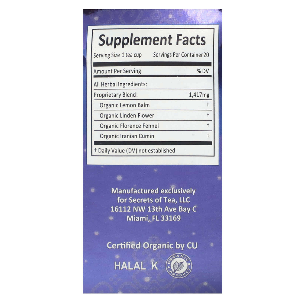 Secrets of Tea, органический чай для сна, для детей, без кофеина, 20 чайных пакетиков, 57 г (2 унции)