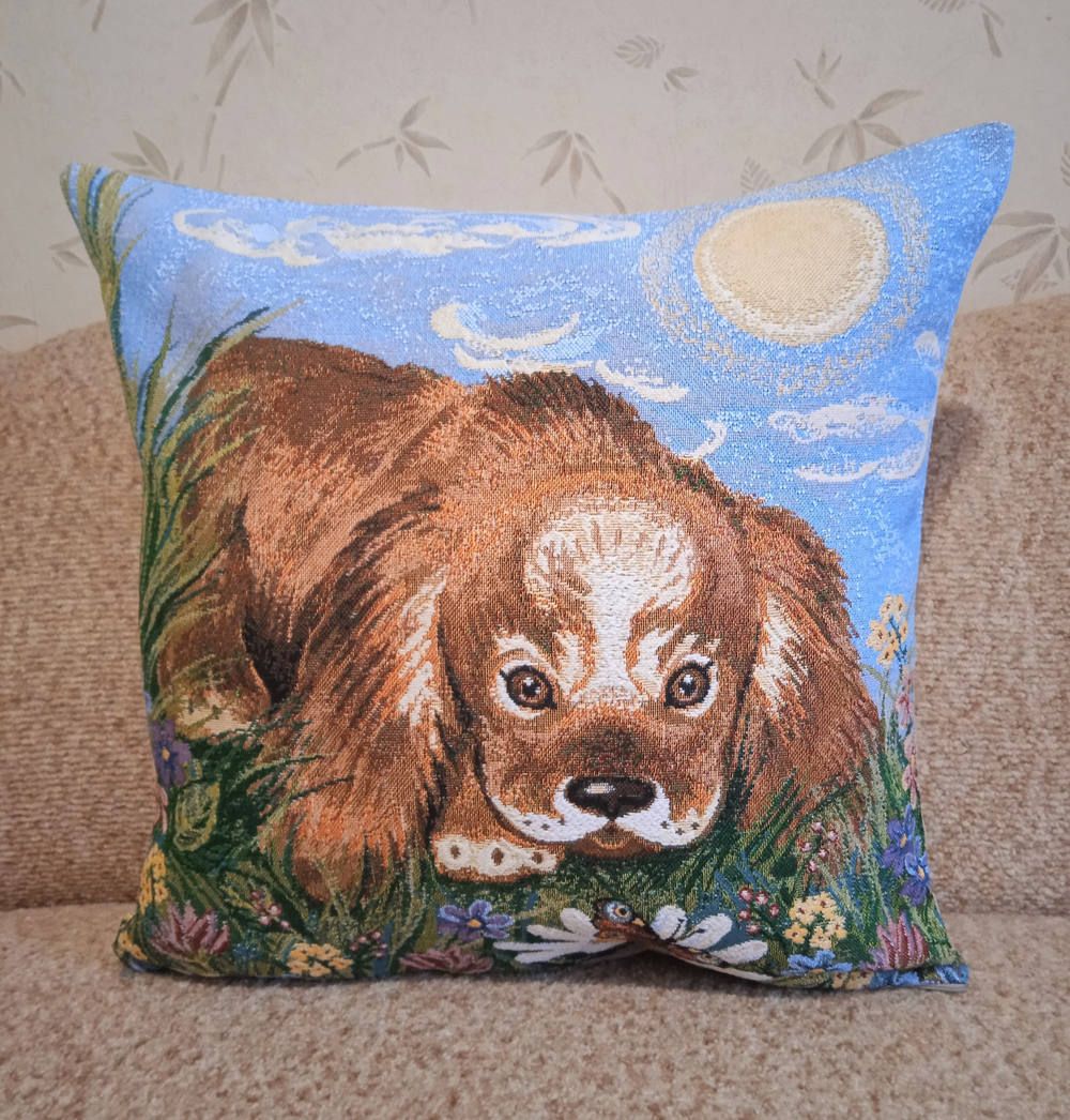 Декоративный гобеленовый чехол для интерьерной подушки Щенок 47х47