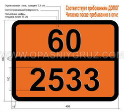 Табличка Опасный груз 60-2533 МЕТИЛТРИХЛОРАЦЕТАТ