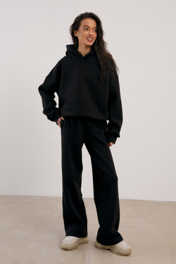 Брюки палаццо с начесом, темный графит