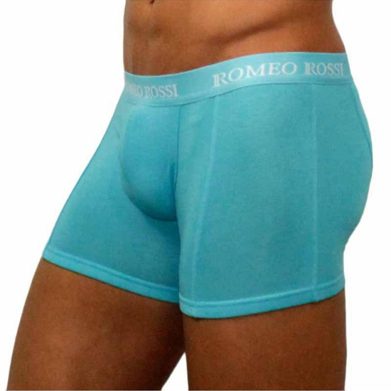 Мужские трусы боксеры удлиненные c резинкой бирюзовые Romeo Rossi RR7001-11