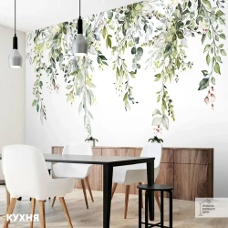 Фотообои на стену флизелиновые 3d 400х270 Листья. 3д фото обои для кухни моющиеся виниловые, интерьерное покрытие 3d эффект в спальню, декор для дома