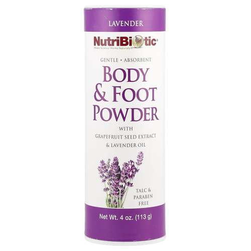 NutriBiotic, пудра для тела и ног с экстрактом семян грейпфрута и маслом лаванды, лаванда, 113 г (4 унции)