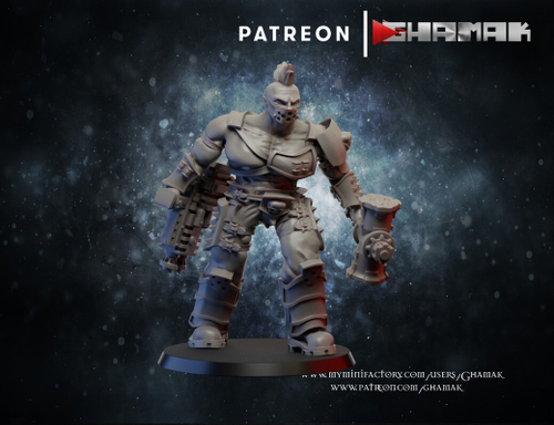 Necromunda Goliath Gang Бандит Голиафа №3 с молотом и пушкой миниатюра для dnd, днд, pathfinder, фентези, Настольная игра, НРИ, Варгейм, РПГ