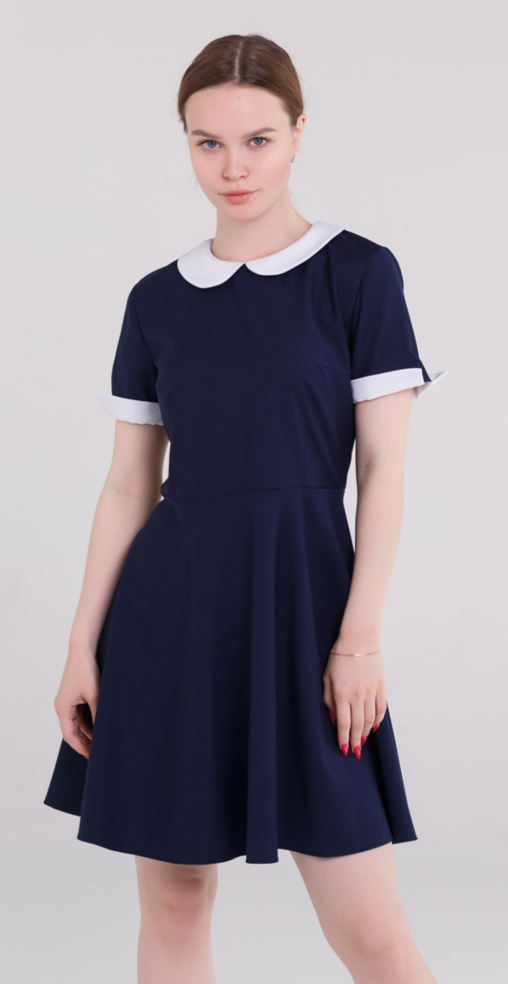 Платье школьное для девочки на последний звонок на первое 1 сентября СССР синее короткий рукав