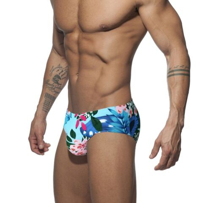 Голубые мужские плавки с крупным растительным принтом (Размер: L) (Цвет: голубой)