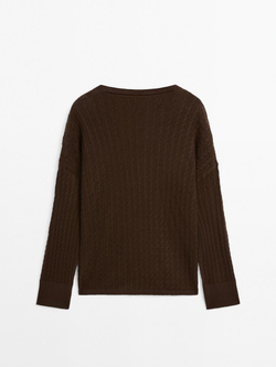 Massimo Dutti Свитер косовой вязки с V-образным вырезом, коричневый