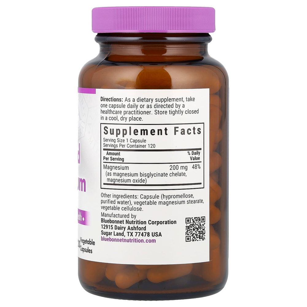 Bluebonnet Nutrition, буферизованный хелатный магний, 120 растительных капсул (200 мг в 1 капсуле)