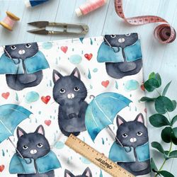 Ткань Ниагара Софт мультяшные коты под дождем