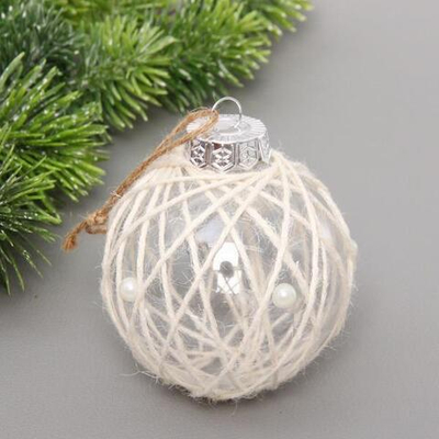 Новогодний шар "Морозное очарование" 8 см, Перламутр/Бежевый (Серпантин)