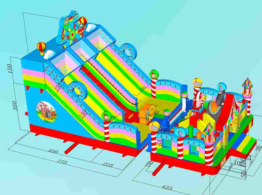 Коммерческий надувной батут два модуля «Парк развлечений 4» 12*6*7 м