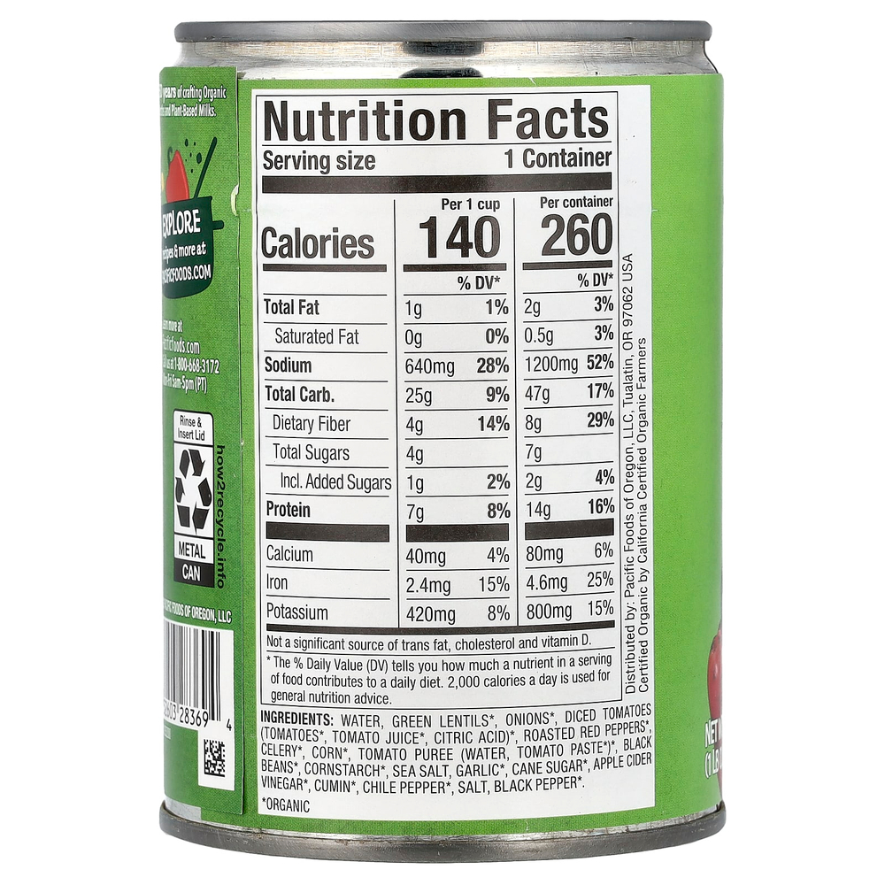 Pacific Foods, органический овощной суп из чечевицы, 463 г (16,3 унции)