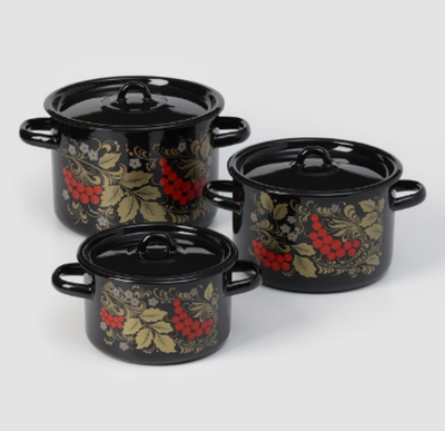 Набор кастрюль эмалированных «Рябина», 3 предмета: 1,5 л, 2,9 л, 4,5 л, цвет чёрный