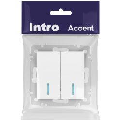 Выключатель Intro Accent 6-105-01 двойной с подсветкой, 10А-250В, IP20, СУ, AL/CU, белый | Intro