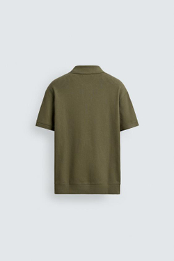 ZARA ПОЛО ИЗ РЕЛЬЕФНОЙ ТКАНИ, МЯГКИЙ ЗЕЛЕНЫЙ