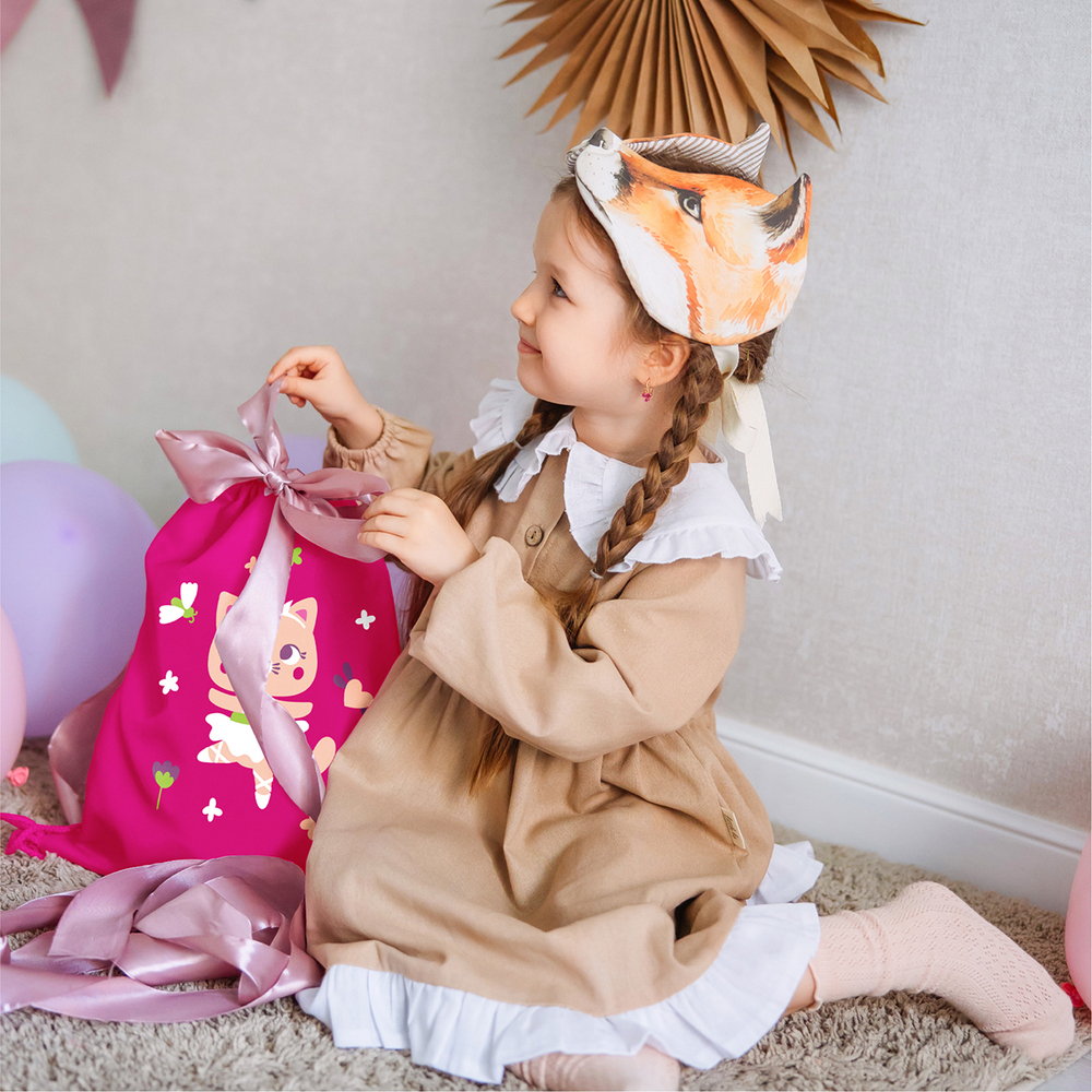 Мешок в садик 33х40, Кошечка балерина (фуксия)