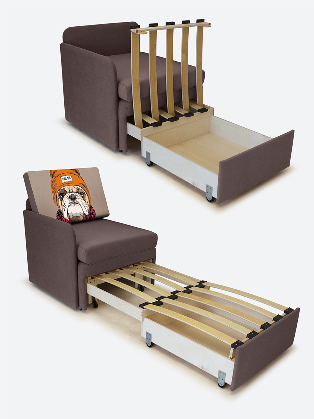 Кресло-кровать "Миник" с правым подлокотником, под правую руку, Бульдог