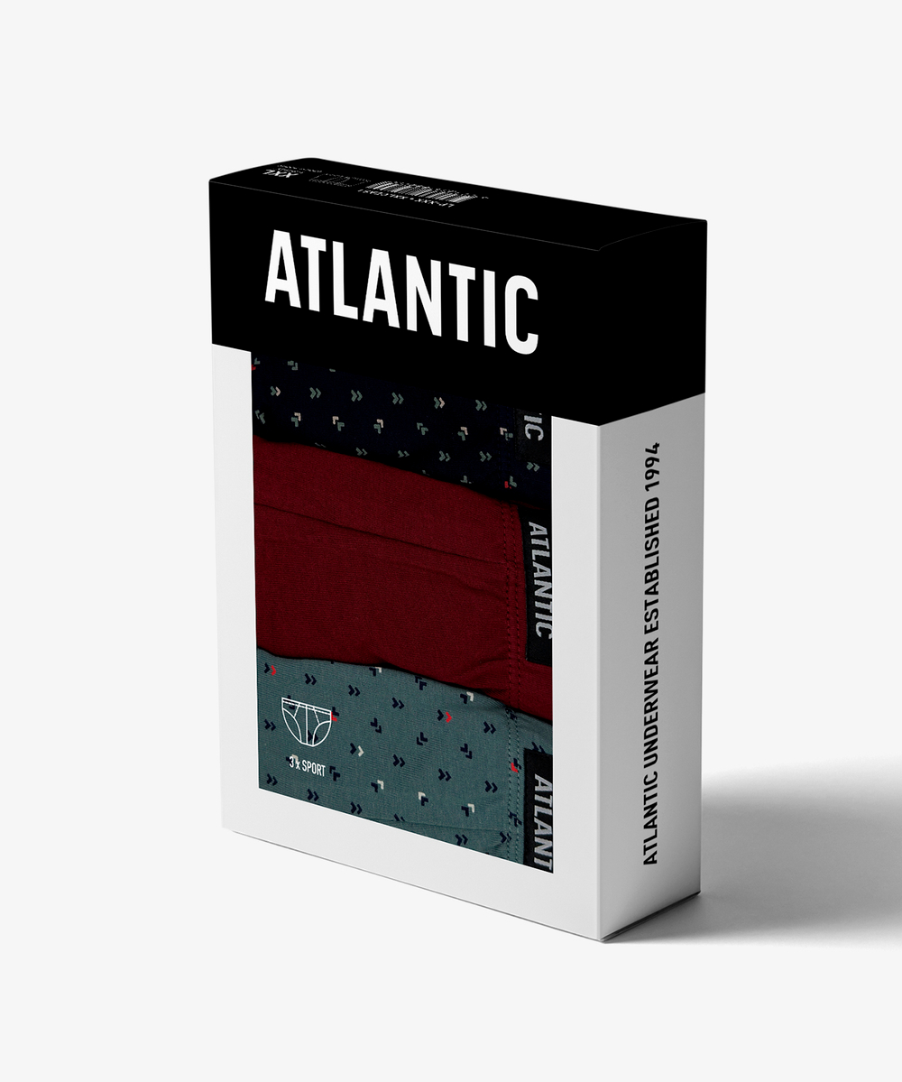 Мужские трусы слипы спорт Atlantic, набор 3 шт., хлопок, темно-синие + винные + изумрудные, 3MP-100/01