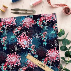 Ткань оксфорд 210 цветы и рыбы на воде