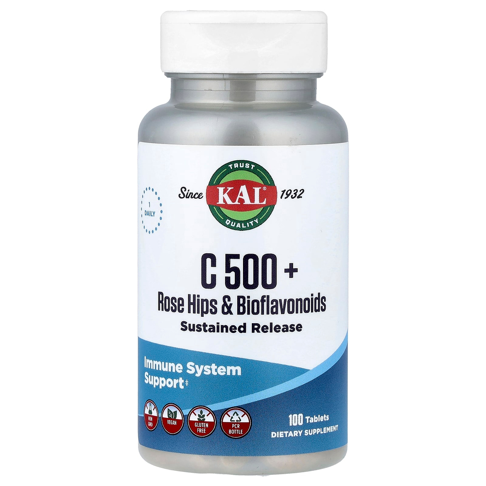 KAL, C 500 + шиповник и биофлавоноиды, 100 таблеток