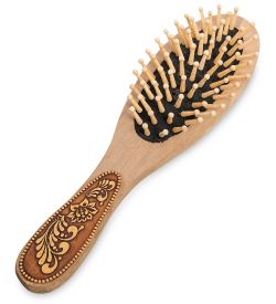 Народные промыслы BST-209/ 2 Массажная расческа деревянная «Тройка» (береста)