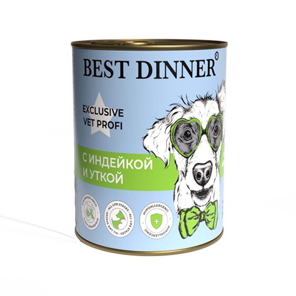 Best Dinner Эксклюзив Vet Profi для собак - Консервы Exclusive Hypoallergenic&quot;С индейкой и уткой&quot; 340 г