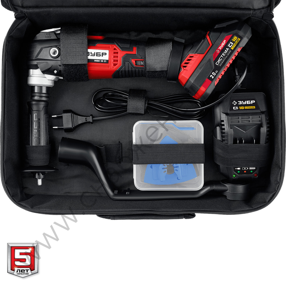ЗУБР C1-18, 18 В, OQIS, АКБ (2 А·ч), реноватор, сумка, набор насадок (МФИ-18-21)