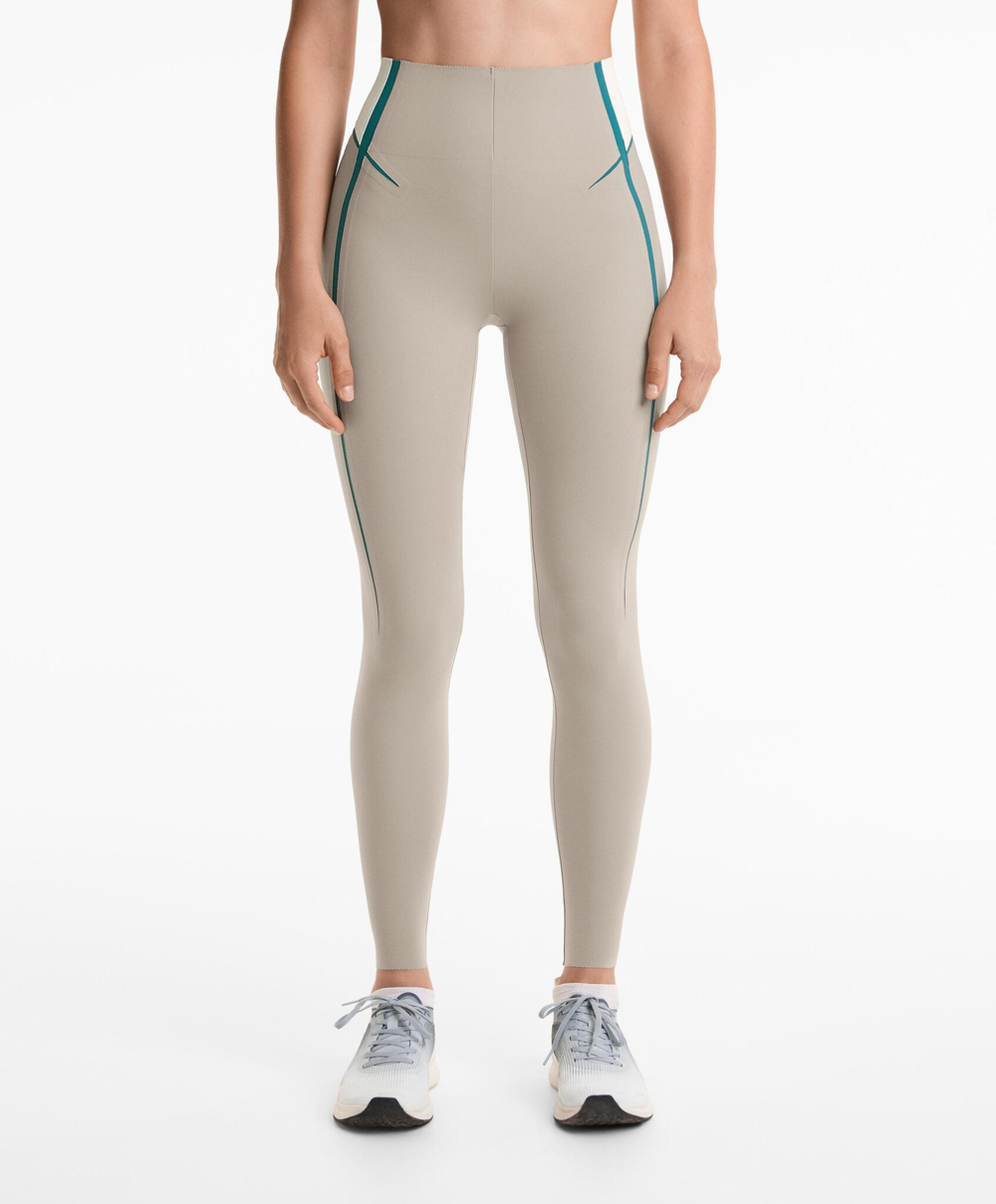 OYSHO Легинсы длиной до щиколотки 65 см с высокой посадкой и компрессионными линиями управления, серо-бежевый