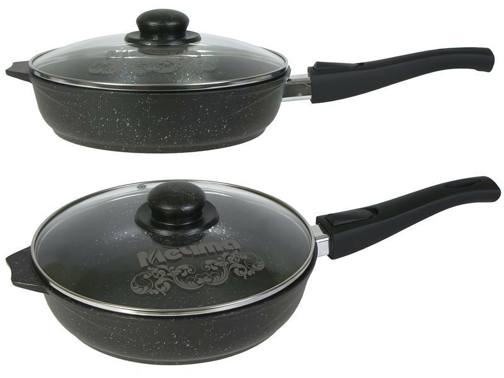 Сковорода 24см Гранит star со съемной ручкой и стеклянной крышкой