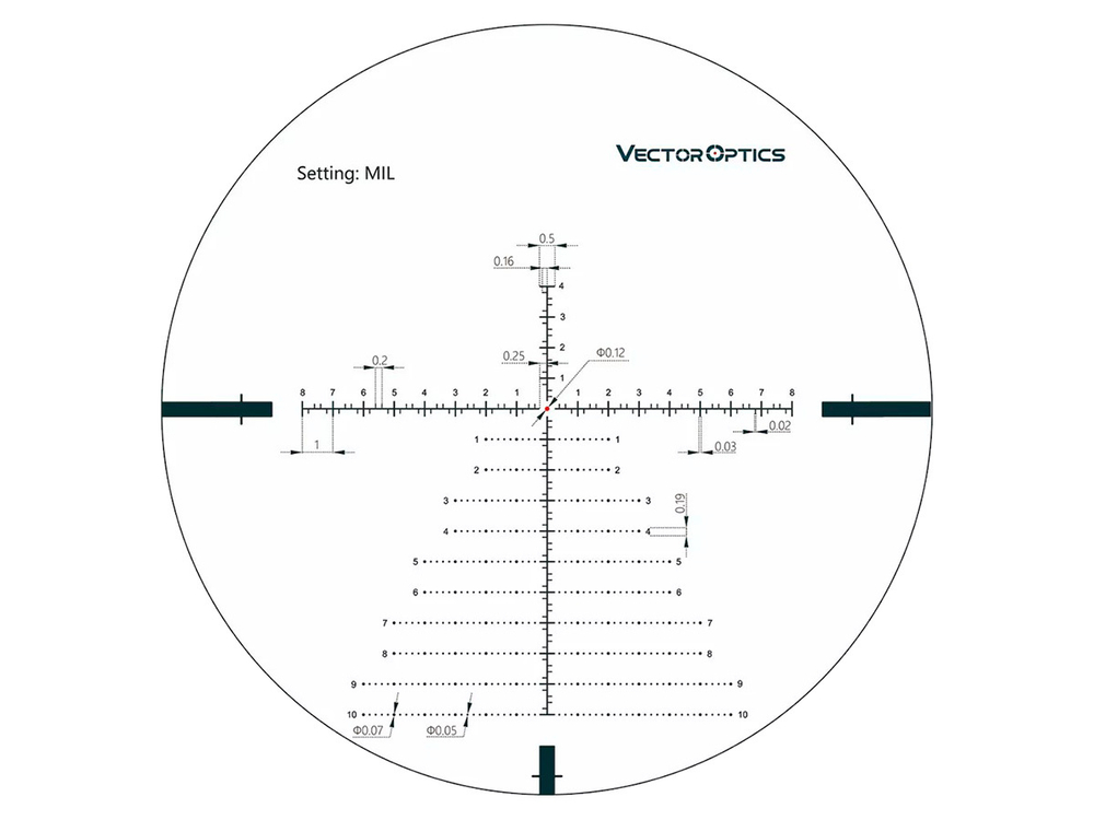 Прицел Vector Optics Continental 34mm 5-30x56 FFP, SF, VCT-34FFP (MIL), подсветка красная, 34мм, 0.1 MIL, IP67, 855г