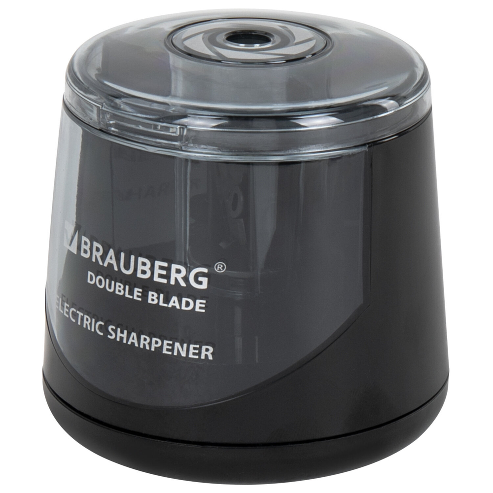 Точилка электрическая BRAUBERG DOUBLE BLADE BLACK, двойное лезвие, питание от 2 батареек АА, 271336